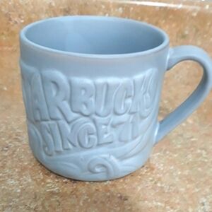 Starbucks Since 71 Coffee Mug 12 Oz Raised Letters Gray Blue